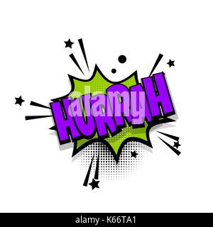 hurrah, win, winner lettering. Comics book balloon. Bubble icon speech phrase. Cartoon font label tag expression. Comic text sound effects. Sounds vec Stock Vector