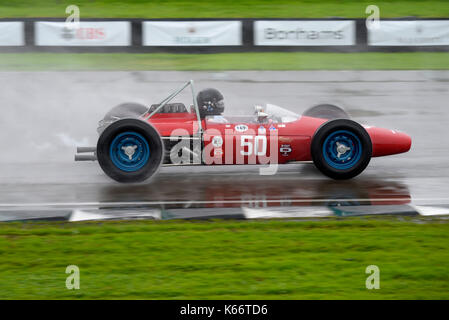 Derrington Francis ATS GP driven by Jason Wright racing in the wet Glover Trophy at the Goodwood Revival 2017 Stock Photo