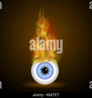 Vector Burning Blue Eye with Fire Flame Stock Vector