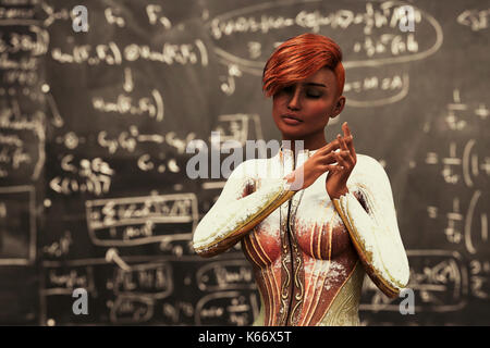 Futuristic woman near blackboard Stock Photo