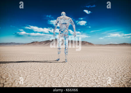 Transparent man walking in desert Stock Photo