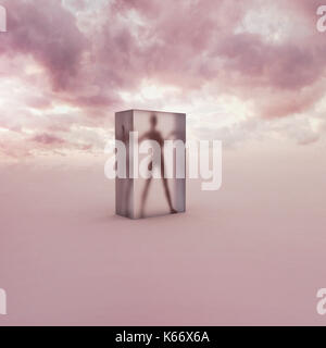 Person frozen in suspended animation in clouds Stock Photo