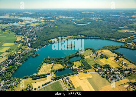 Lohheide lake, sailors Community Lohheider Lake e.V., Baerl, Rheinberg, Ruhr, Nordrhein-Westfalen, Germany, Europe, Aerial View, Aerial, aerial photog Stock Photo