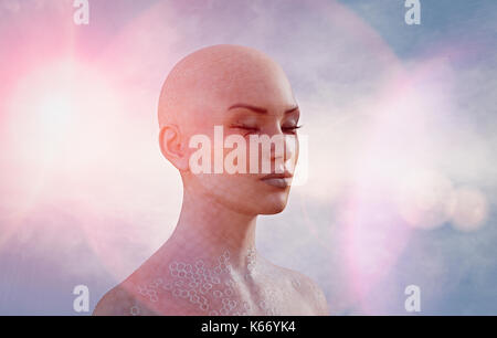 Cyborg woman with eyes closed Stock Photo
