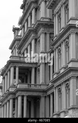 Black and White of a many columned building in Washington, DC. Stock Photo