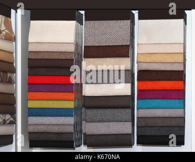 Selection of furniture colorful upholstery textile samples Stock Photo