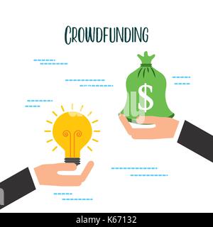 crowdfunding hand business man with bag money idea Stock Vector