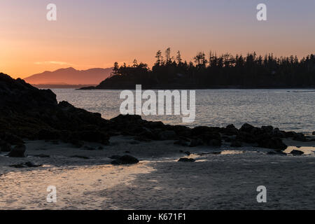 Sunset on Mackenzie Beach, Tofino, Vancouver Island Stock Photo