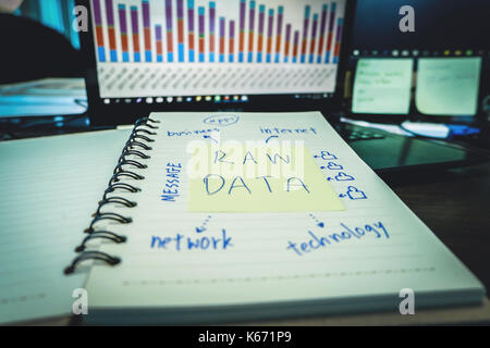 Raw data, Business Information Technology people work hard Data Analytics Statistics Stock Photo