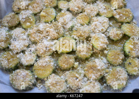 zucchini gratinéèd with parmesan cheese and breadcrumb Stock Photo