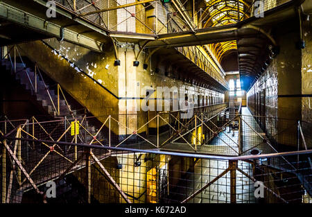 The inside of former prison in Melbourne called Old Melbourne Gaol, Victoria, Australia Stock Photo