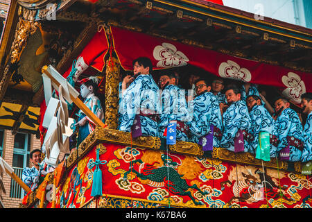 Kyoto, Japan. Gion Matsuri Floats are wheeled through the city in Japans most famous festival. Stock Photo