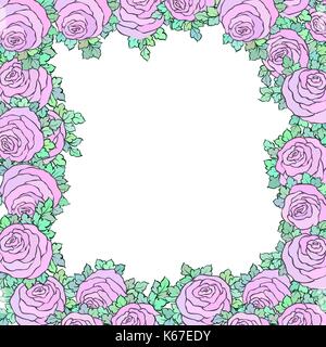 Floral decorative colorful bright frame with cute roses. Stock Vector
