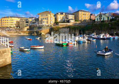 Fishing boats in the old town harbour of Tapia de Casariego. Asturias. Spain. Stock Photo