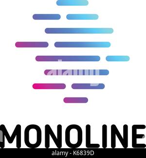 Horizontal dotted strips. Isolated line art logo template. Abstract linear logotype. Colorful geometric icon. Outline innovate design elements. Vector simple futuristic sign. Stock Vector