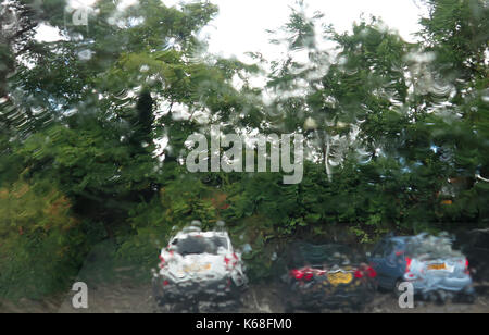 Rain on car windscreen Stock Photo