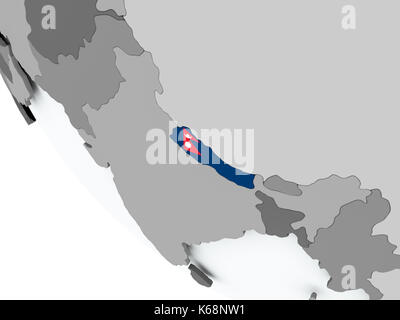 Nepal on political globe with embedded flags. 3D illustration. Stock Photo