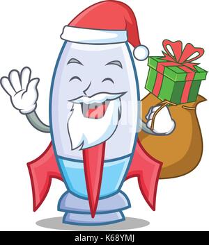 Santa with gift cute rocket character cartoon Stock Vector
