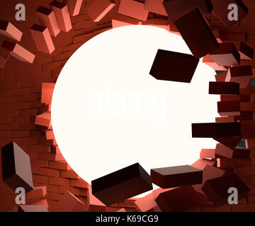 A glowing ball smashed the brick wall Stock Photo