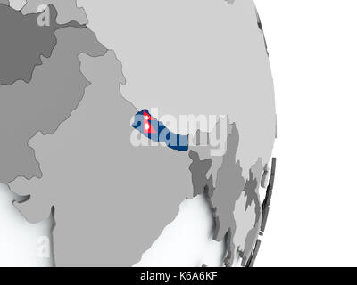 Nepal on political globe with embedded flag. 3D illustration. Stock Photo