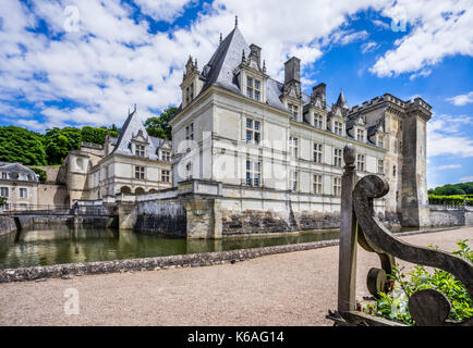 France, Indre-et-Loire department, Château de Villandry, view of the Fontainebleau style architecture from the castle moat Stock Photo