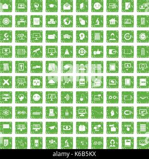 100 e-learning icons set grunge green Stock Vector