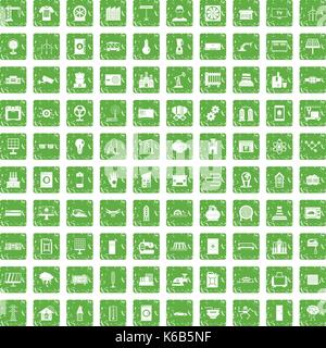 100 electrical engineering icons set grunge green Stock Vector