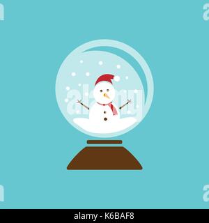 Colored glass ball icon with snow and snowman inside. Vector illustration Stock Vector