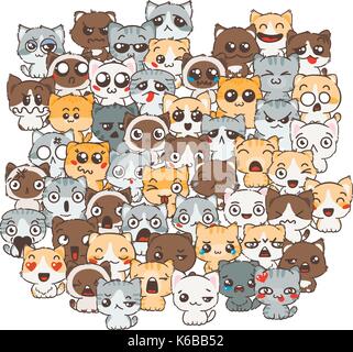 Vector pattern for print. Ilustration with cats and dogs for design of posters, prints, invitations, greetings, childbook, flyers and antistress pictu Stock Vector