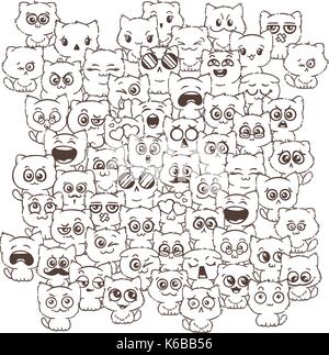 Vector pattern for print. Ilustration with cats and dogs for design of posters, prints, invitations, greetings, childbook, flyers and antistress pictu Stock Vector