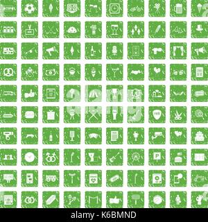 100 events icons set grunge green Stock Vector