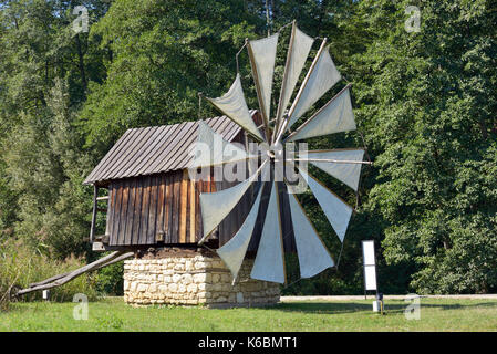 Traditional old windmills in Astra Museum,Sibiu Stock Photo