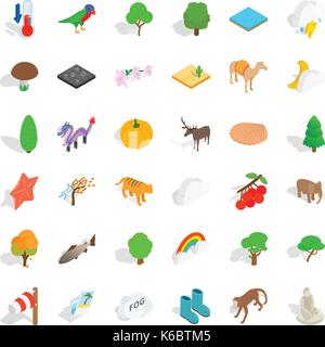 Jungle icons set. Isometric style of 36 jungle vector icons for web isolated on white background Stock Vector