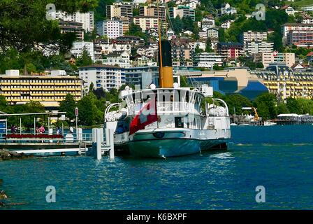 Lake Geneva ferry at Clarens Stock Photo