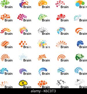 Brain Logo silhouette design vector template. Think Idea concept. Brain storm power thinking logotype icon. Isolated abstract unusual creative digital Stock Vector