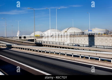 Storage tanks and infrastructure in the port of Rotterdam, in the Netherlands Stock Photo