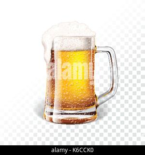 Vector illustration with fresh lager beer in a beer mug on transparent background. Stock Vector