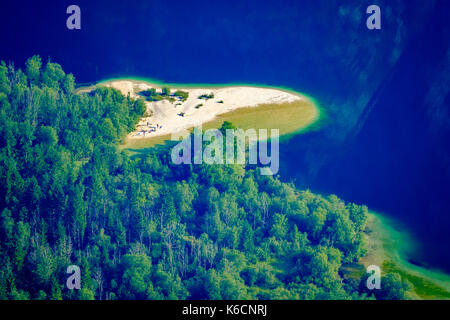 Aerial view on Lake Bohinj, Bohinjsko jezero from Vogel cable car hill station in Triglav National Park Stock Photo