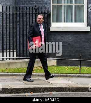 London, UK. 12th Sept, 2017. Liam Fox, International Trade Secretary leaves 10 Downing Street following a cabinet meeting Credit: Ian Davidson/Alamy Live News Stock Photo