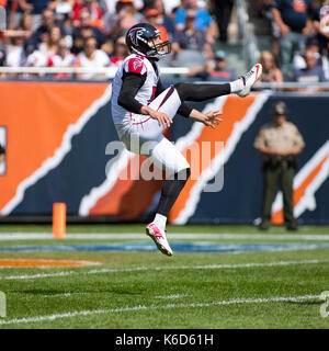 Chicago, Illinois, USA. 10th Sep, 2017. - Atlanta Falcons #5 Matt Bosher punts the ball during the NFL Game between the Atlanta Falcons and Chicago Bears at Soldier Field in Chicago, IL. Credit: csm/Alamy Live News Stock Photo