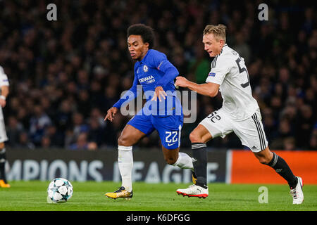 London, UK. 12th Sep, 2017. Willian (Chelsea) Football/Soccer : Willian of Chelsea during the UEFA Champions League Group Stage match between Chelsea and Qarabag FK at Stamford Bridge in London, England . Credit: AFLO/Alamy Live News Stock Photo