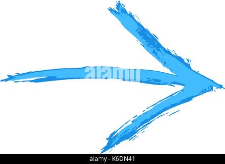 Use it in all your designs. Blue arrow sign painted by paint brushstroke. Ink sketch drawing created in handmade technique. Quick and easy recolorable Stock Vector
