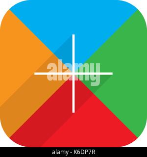 Web button adding followers. Friendster social network web icon with plus sign and long shadow. Rounded square shape in simple flat style. Vector illu Stock Vector