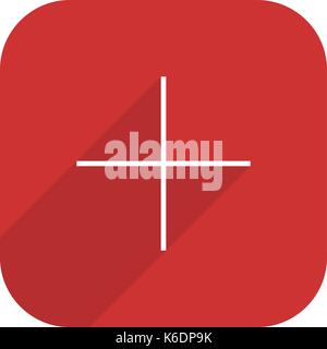 Web button adding followers. Pinterest social network web icon with plus sign and long shadow. Rounded square shape in simple flat style. Vector illus Stock Vector