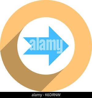 Use it in all your designs. Arrow sign direction icon in circular shape. Flat web internet button with long shadow. Quick and easy recolorable shape.  Stock Vector