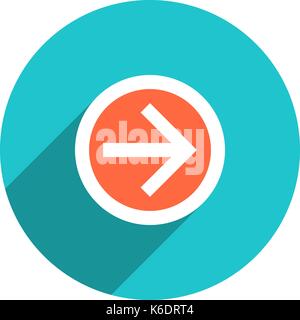 Use it in all your designs. Arrow sign direction icon in circular shape. Flat web internet button with long shadow. Quick and easy recolorable shape.  Stock Vector
