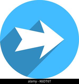 Use it in all your designs. Arrow sign direction icon in circular shape. Flat web internet button with long shadow. Quick and easy recolorable shape.  Stock Vector