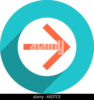 Use it in all your designs. Arrow sign direction icon in circular shape. Flat web internet button with long shadow. Quick and easy recolorable shape.  Stock Vector