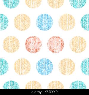 Use it in all your designs. Seamless pattern with color polka dots. Circle shape with old painted texture. Retro vintage wallpaper. Vector illustratio Stock Vector