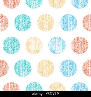 Use it in all your designs. Seamless pattern with color polka dots. Circle shape with old painted texture. Retro vintage wallpaper. Vector illustratio Stock Vector